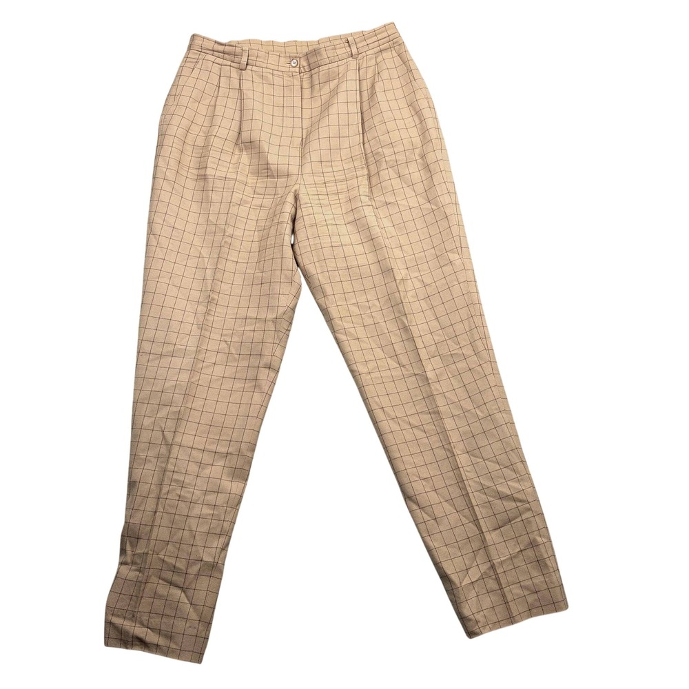 Vintage Pendleton Pants Womens 14 Tan Plaid Pleated High Rise 100% Virgin Wool